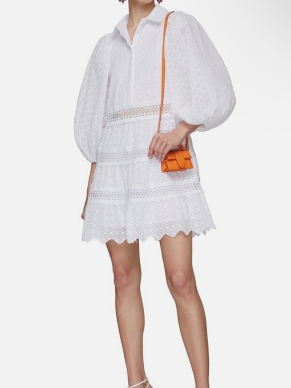 Alice + Olivia White Eyelet Blouse with Scalloped Collar